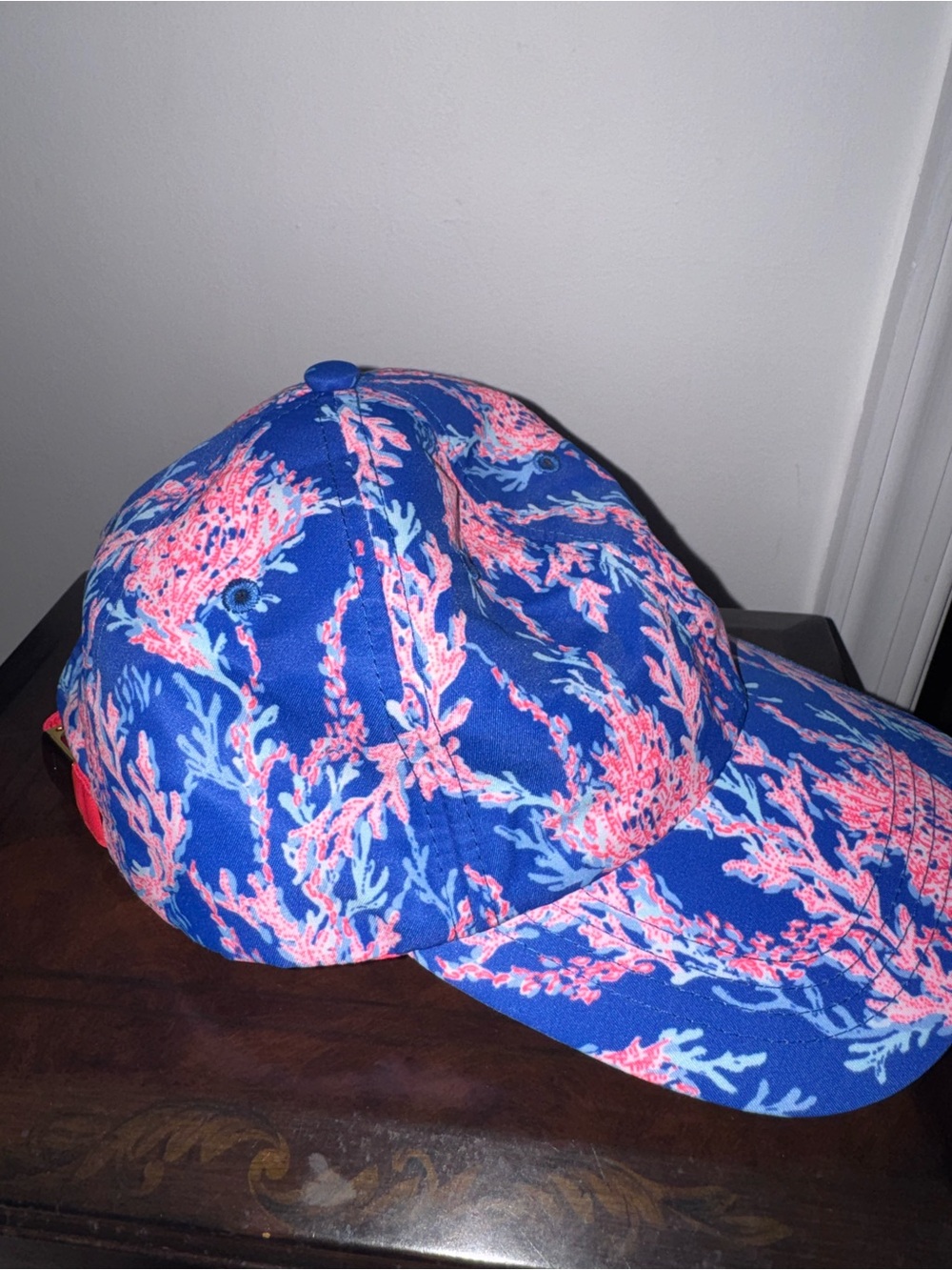 New Lilly Pulitzer Run Around Borealis Blue Coral Swim On Over Baseball Cap - Picture 2 of 7